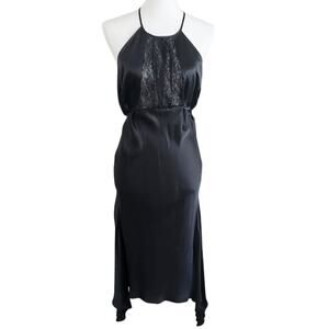 Vintage Y2K Gaia Black Silk Lace Halter Dress – Early 2000s, Size Small